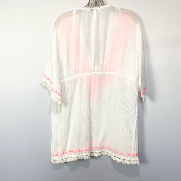Blue Island-White V Neck Neon Embroidered CoverUp S - Picture 3 of 6